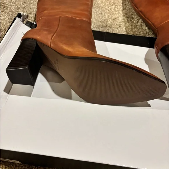 Nine West Medina Natural Brown Tall Boots Block Heel Side Zip Size 9 E213 - Picture 4 of 7